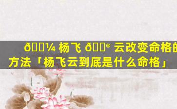 🌼 杨飞 💮 云改变命格的方法「杨飞云到底是什么命格」